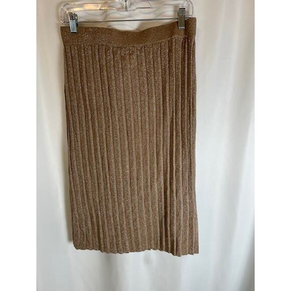NWT Tahari Gold Metallic Pleated Midi Skirt Size S - Picture 2 of 9